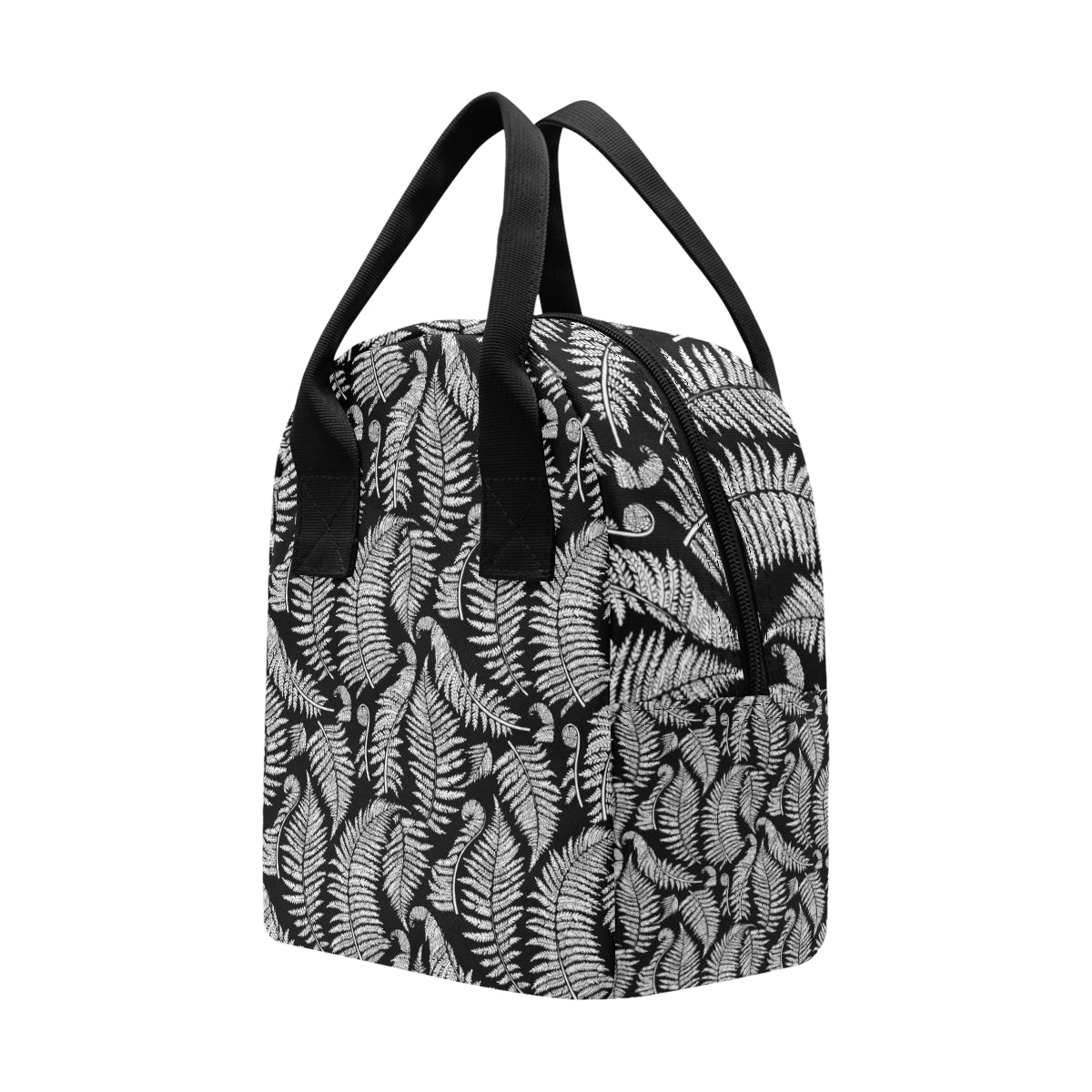 Fern Leave Black White Print Pattern Insulated Lunch Bag
