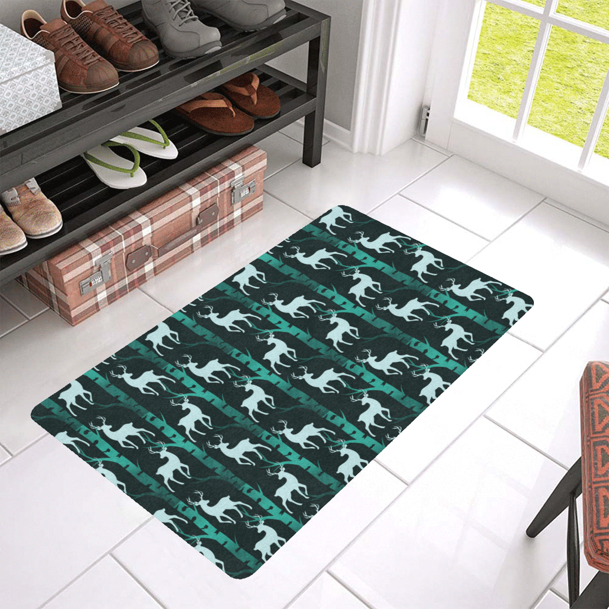 Deer Jungle Print Pattern Rubber Doormat