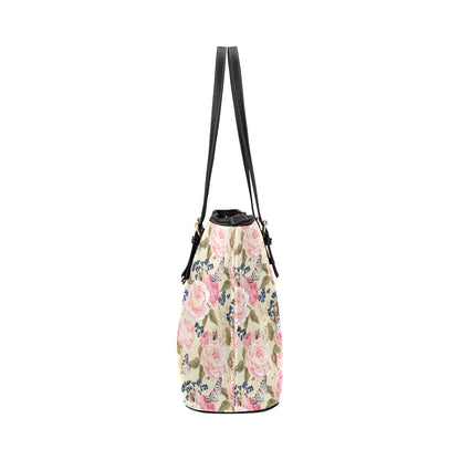 Floral Pink Butterfly Print Leather Tote Bag