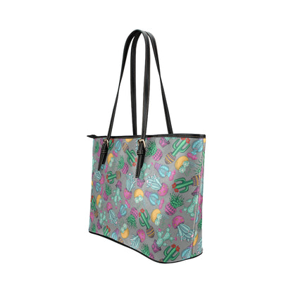 Cactus Colorful Print Pattern Leather Tote Bag