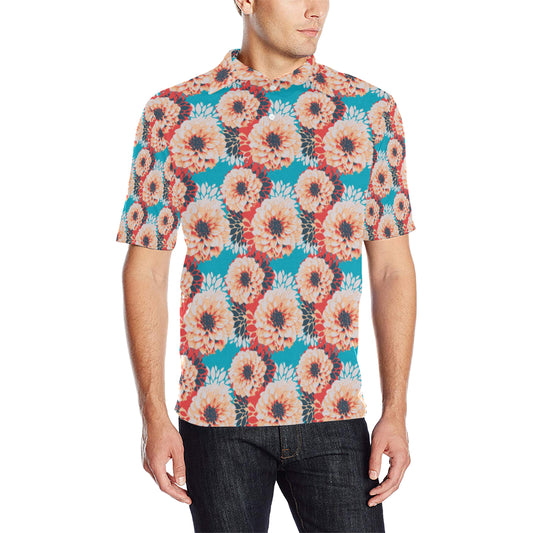Dahlia Pattern Print Design DH05 Men Polo Shirt