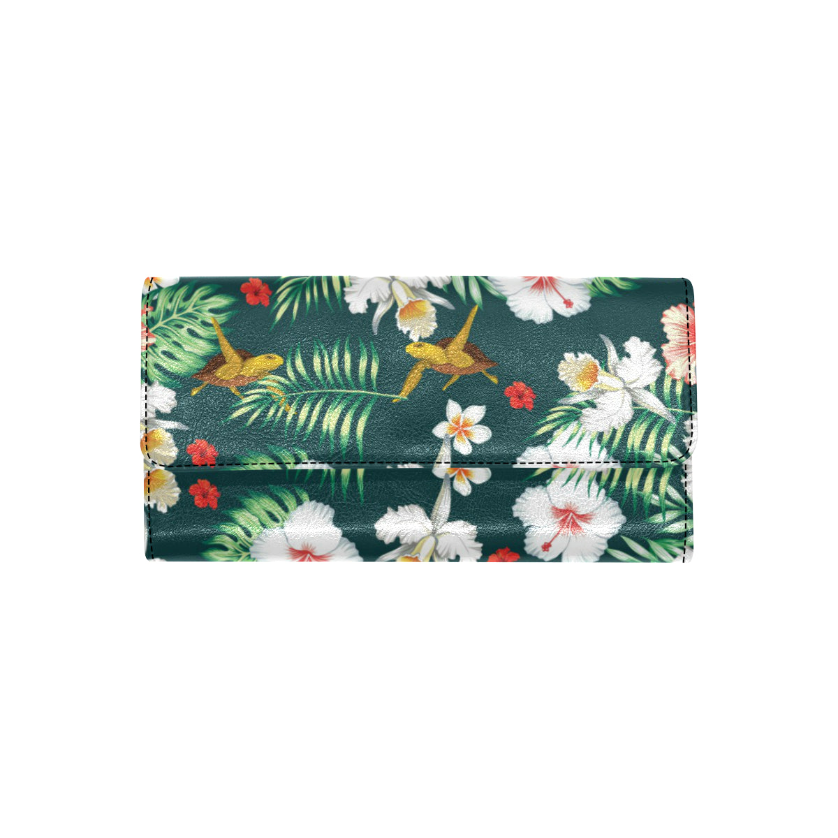 Hawaiian Flower Design with SeaTurtle Print Women's Trifold Wallet