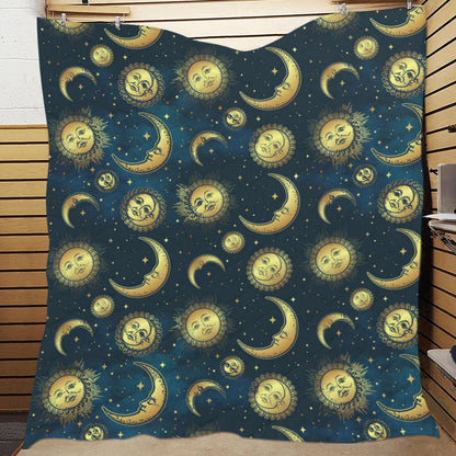 Gold Sun Moon Face Premium Quilt