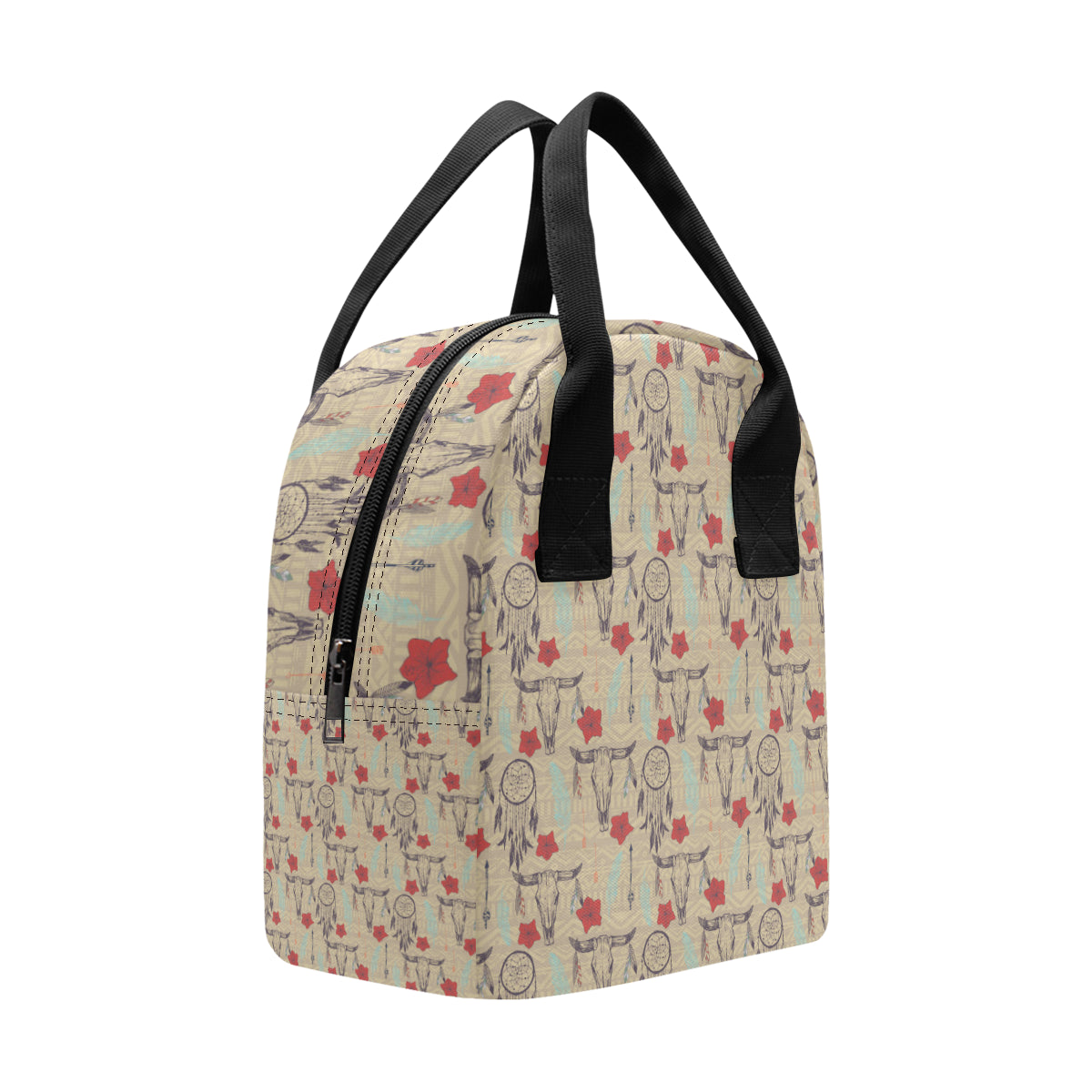 Native Buffalo Head Themed Design Print Insulated Lunch Bag