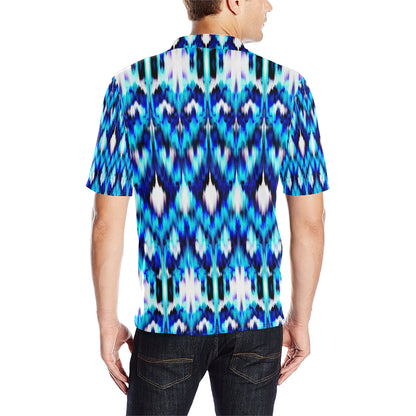 Ikat Blue Pattern Print Design 01 Men Polo Shirt