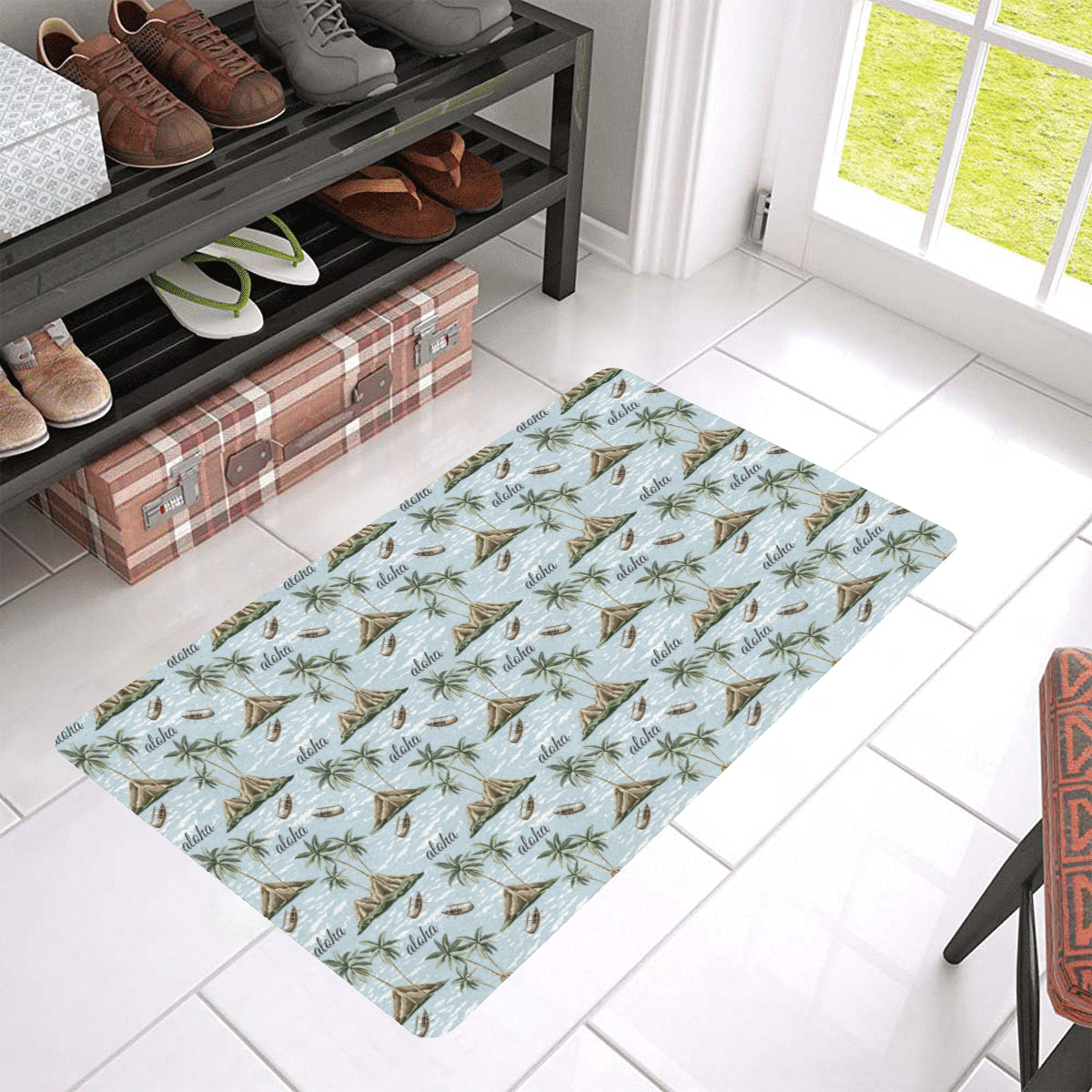 Aloha Hawaii island Design Themed Print Rubber Doormat