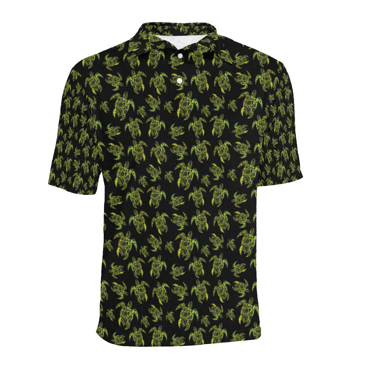 Green Tribal Turtle Polynesian Themed Men Polo Shirt