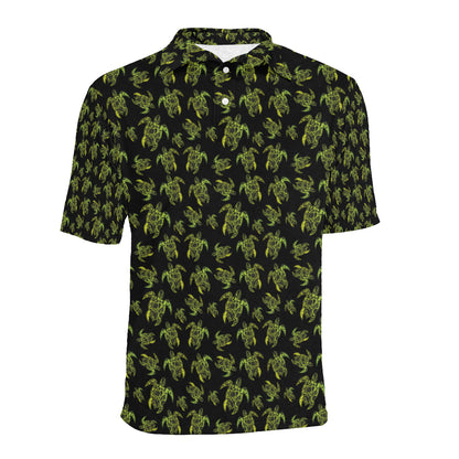 Green Tribal Turtle Polynesian Themed Men Polo Shirt