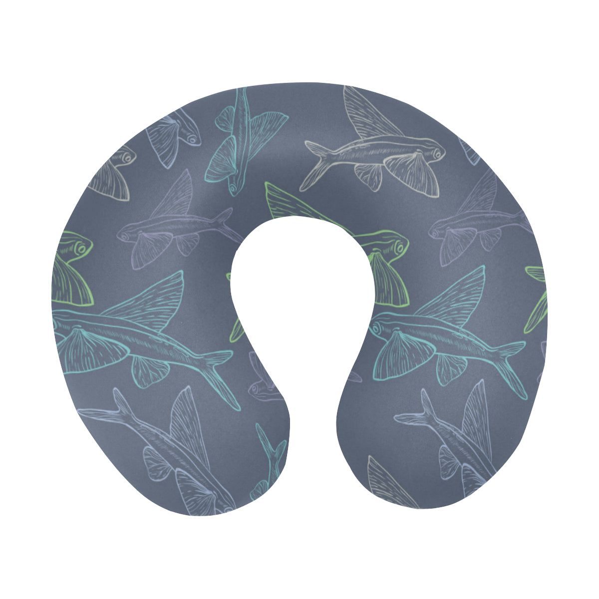 Flying Fish Pattern Print Design 02 U-Shaped Travel Neck Pillow