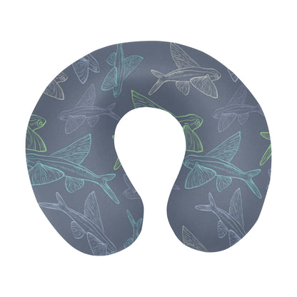 Flying Fish Pattern Print Design 02 U-Shaped Travel Neck Pillow