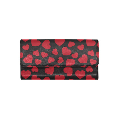 Heart Red Pattern Print Design HE01 Women's Trifold Wallet