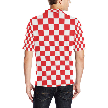 Checkered Red Pattern Print Design 04 Men Polo Shirt