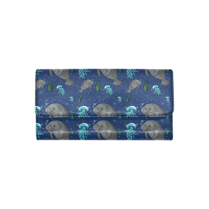 Manatee Pattern Print Design 01 Women's Trifold Wallet