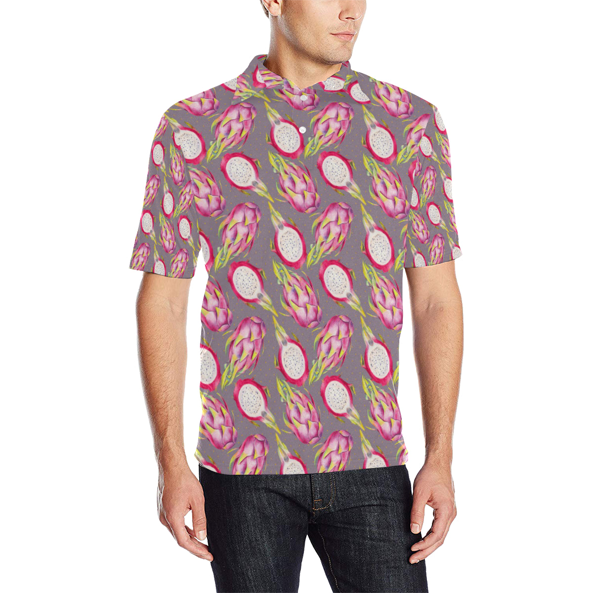 Dragonfruit Pattern Print Design DF03 Men Polo Shirt