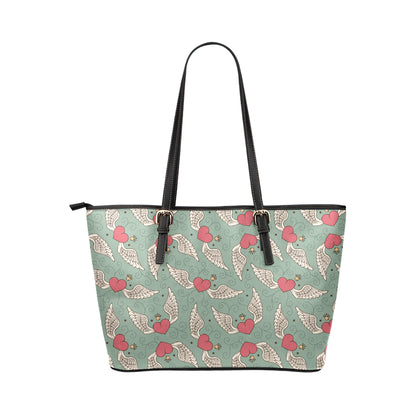Angel Wings Heart Design Themed Print Leather Tote Bag