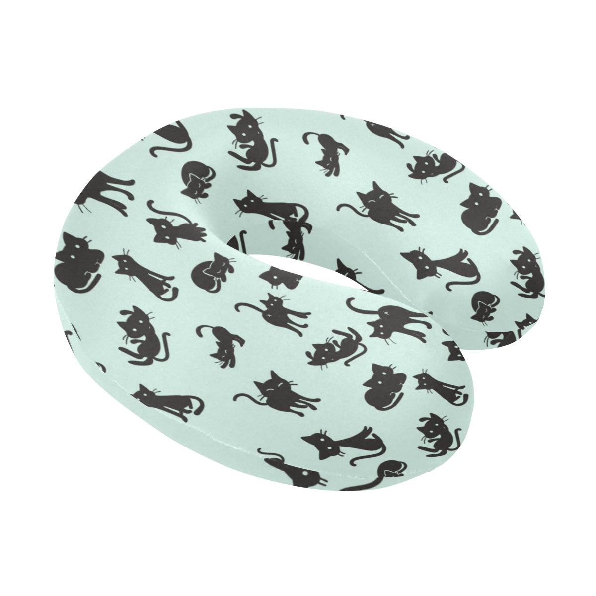 Black Cat Pattern Print Design 04 U-Shaped Travel Neck Pillow