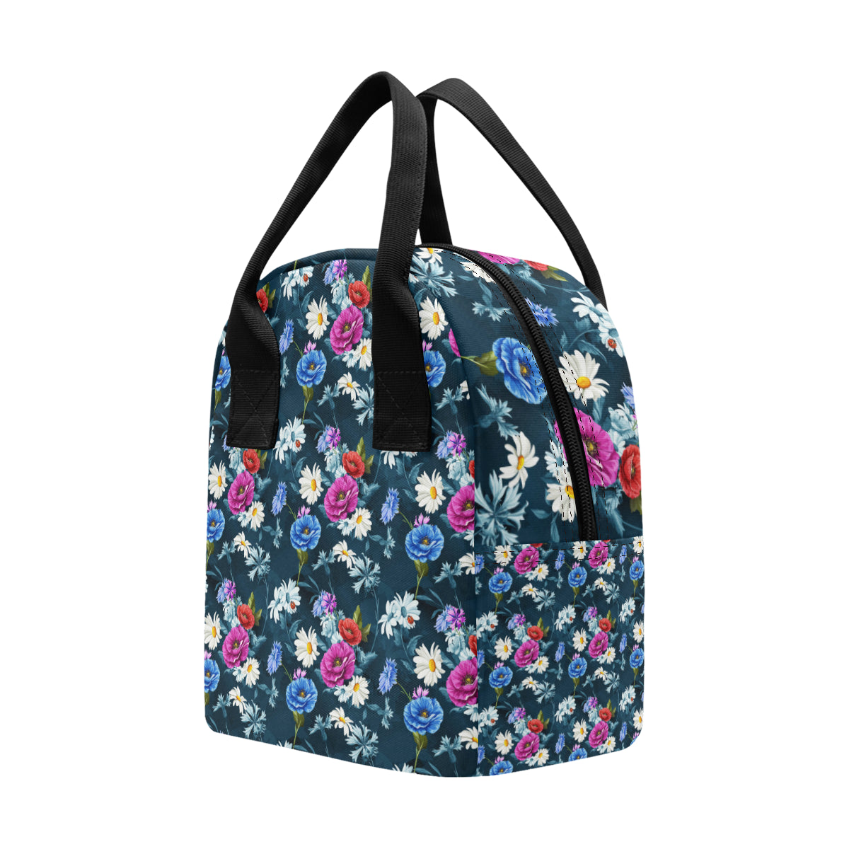 Floral Blue Themed Print Insulated Lunch Bag