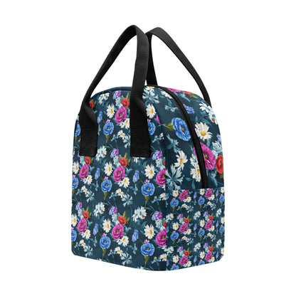 Floral Blue Themed Print Insulated Lunch Bag