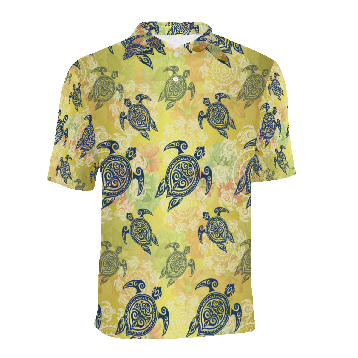 Hawaiian Turtle Tribal Design Print Men Polo Shirt