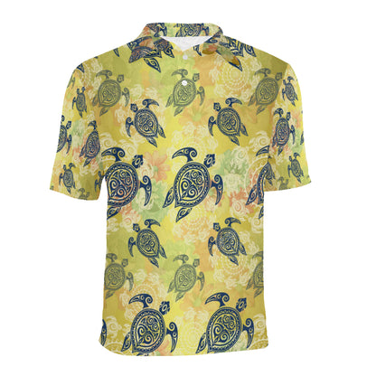 Hawaiian Turtle Tribal Design Print Men Polo Shirt