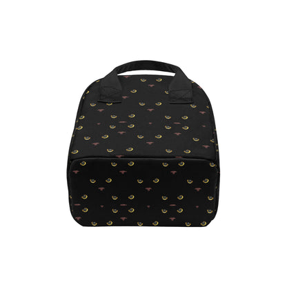 Black Cat Face Print Pattern Insulated Lunch Bag