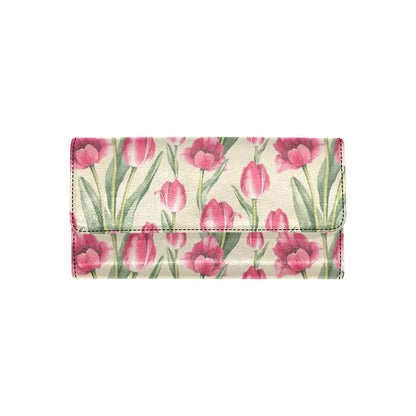 Tulip Pink Pattern Print Design TP06 Women's Trifold Wallet