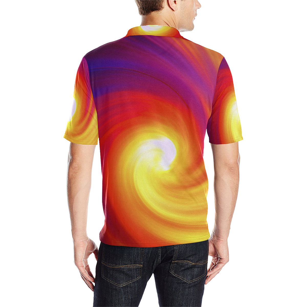 Vortex Twist Swirl Flame Themed Men Polo Shirt