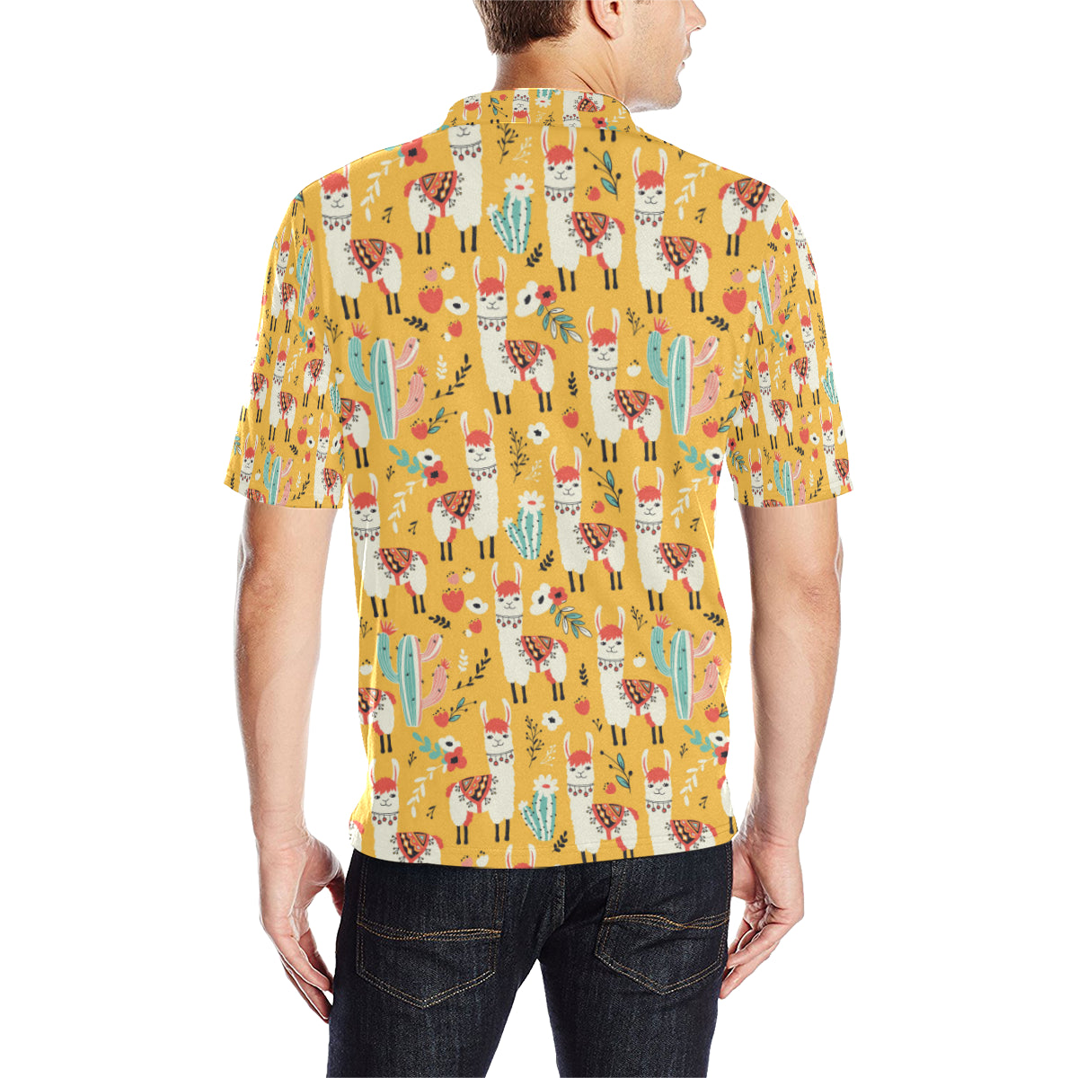 Llama Cute Themed Print Men Polo Shirt