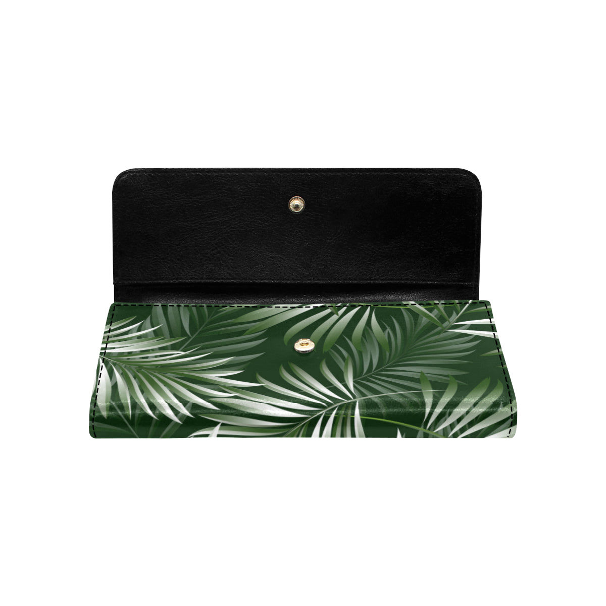 White Green Tropical Palm Leaves Women's Trifold Wallet
