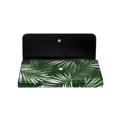 White Green Tropical Palm Leaves Women's Trifold Wallet