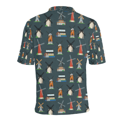 Windmill Pattern Print Design 04 Men Polo Shirt