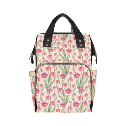 Tulip Pink Pattern Print Design TP06 Diaper Bag Backpack