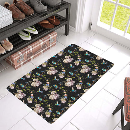 Hummingbird Flower Themed Print Rubber Doormat