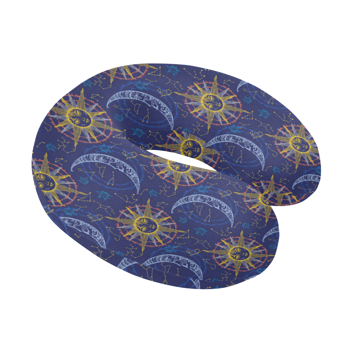 Celestial Moon Sun Pattern Print Design 01 U-Shaped Travel Neck Pillow