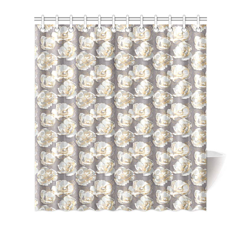 Elegant Grey Flower Print Shower Curtain