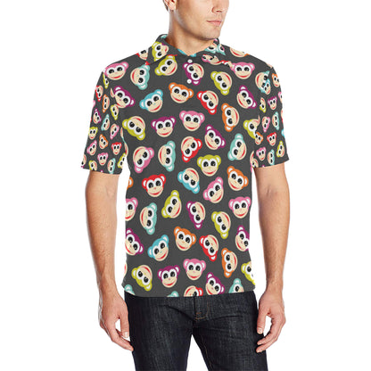 Monkey Head Design Themed Print Men Polo Shirt