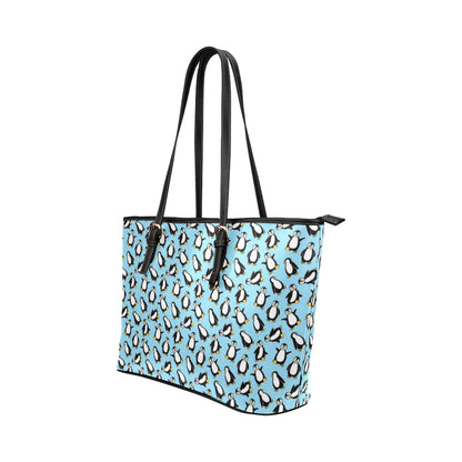 Penguin Happy Print Leather Tote Bag