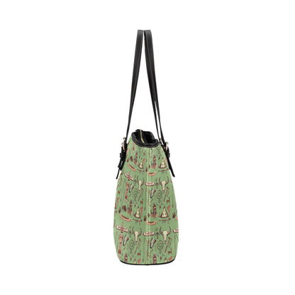 Native Indian Themed Design Print Leather Tote Bag