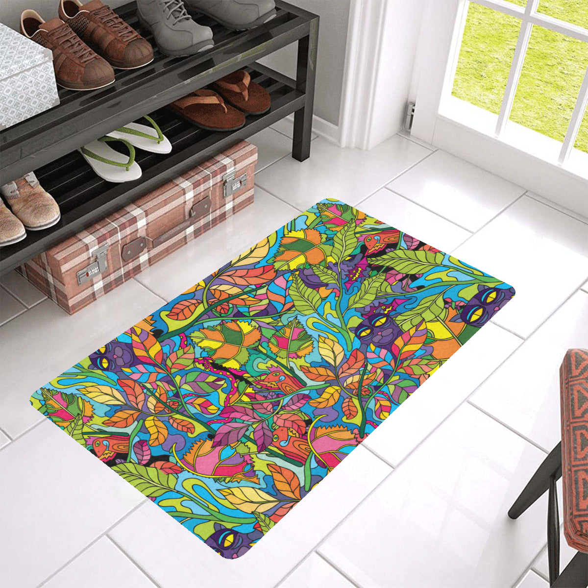 Psychedelic Trippy Flower Print Rubber Doormat