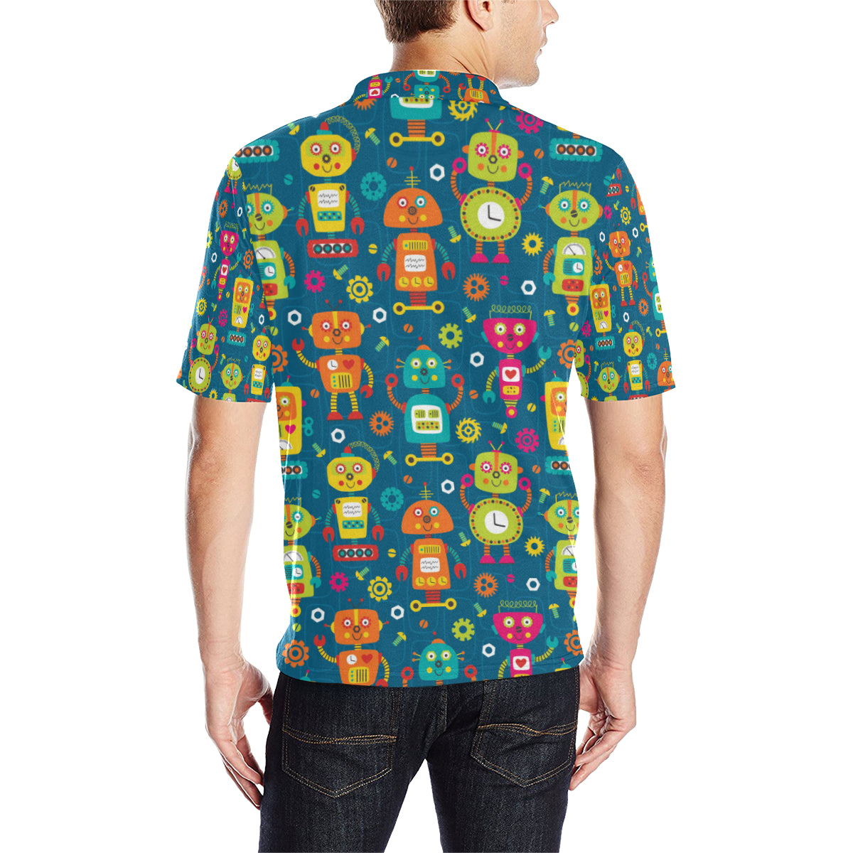 Robot Pattern Print Design A04 Men Polo Shirt