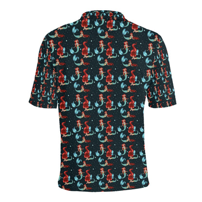 Mermaid Girl Themed Design Print Men Polo Shirt