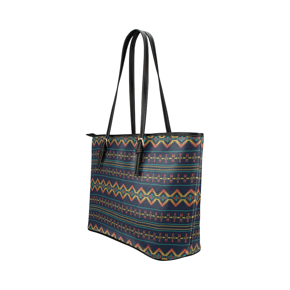 Southwest American Design Themed Print Leather Tote Bag