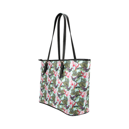 Hummingbird Cute Themed Print Leather Tote Bag