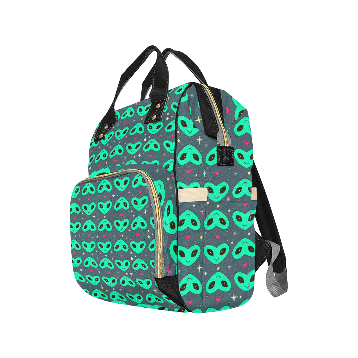 Alien Head Heart Pattern Print Design 03 Diaper Bag Backpack