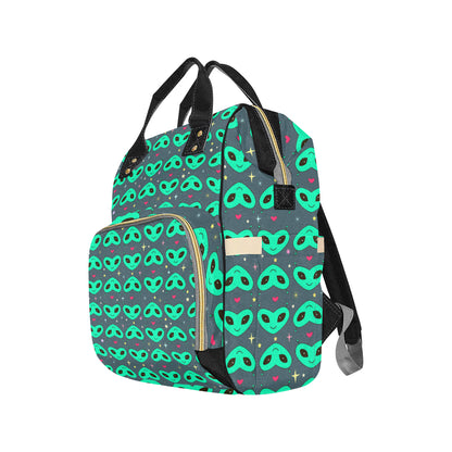 Alien Head Heart Pattern Print Design 03 Diaper Bag Backpack