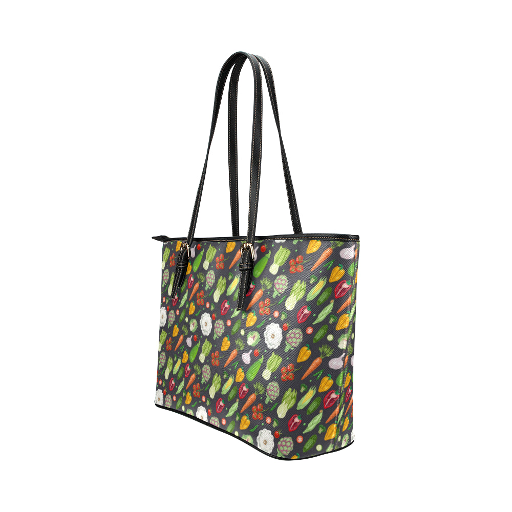 Vegan Pattern Themed Design Print Leather Tote Bag