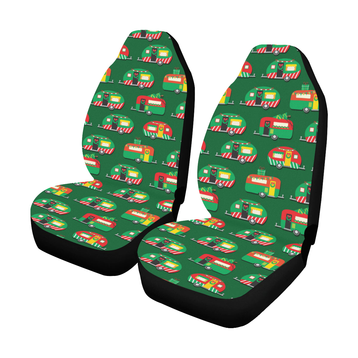 Camper Camping Christmas Themed Print Car Seat Covers (Set of 2)