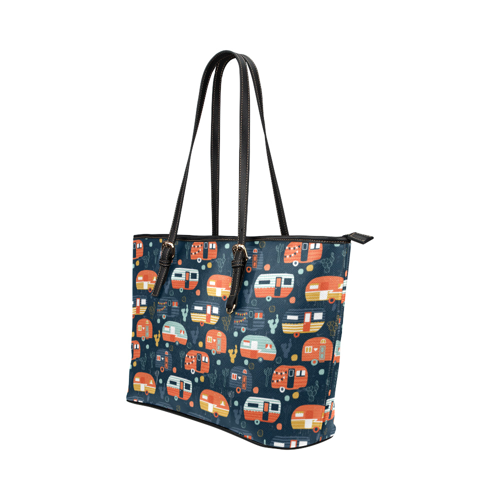 Camper Caravan Print Pattern Leather Tote Bag