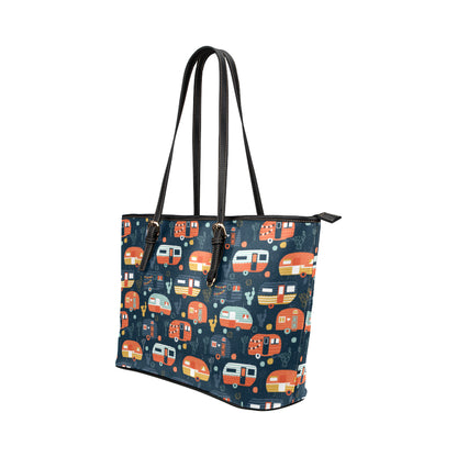 Camper Caravan Print Pattern Leather Tote Bag
