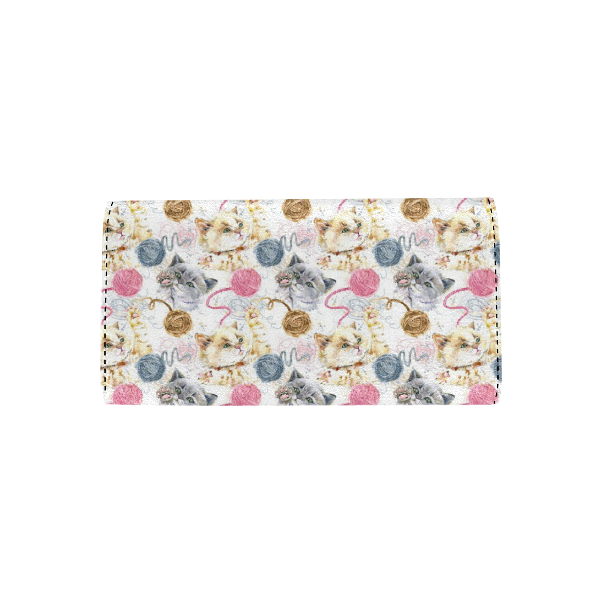 Cat Playing Yarn Pattern Print Design 07 Women's Trifold Wallet